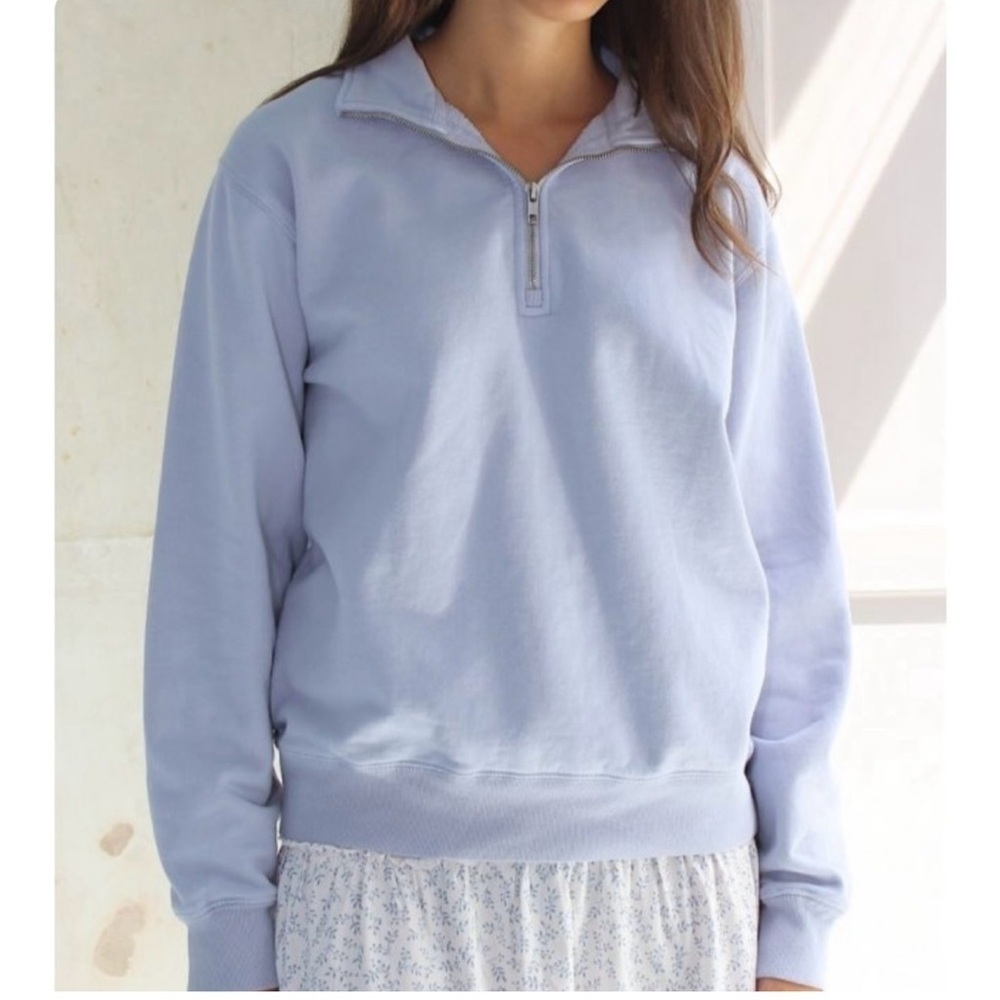 Brandy Melville One Size 1/4 Zip Missy Sweatshirt Light Blue Preppy Mock Neck